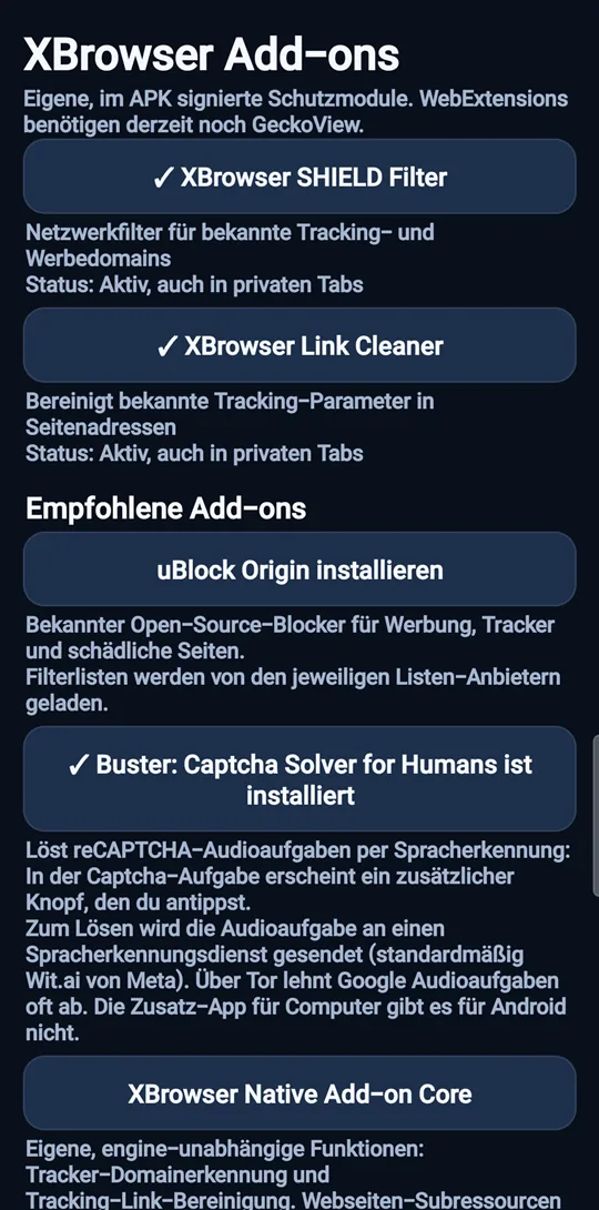 Add-ons mit einem Tipp